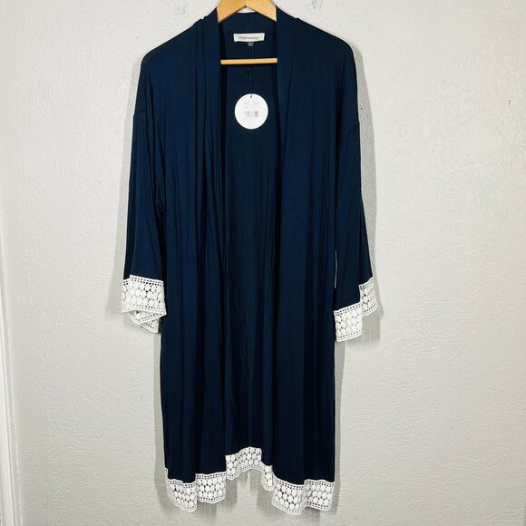 NEW! Angel Maternity Mod Lace Trim CArdigan Open Front Navy White - L - Picture 2 of 5